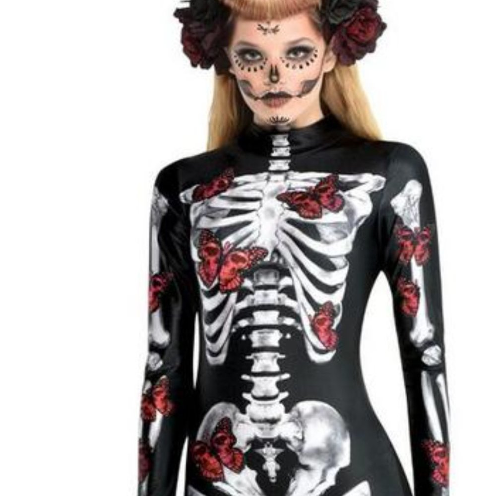 Halloween catsuit day of the dead skeleton